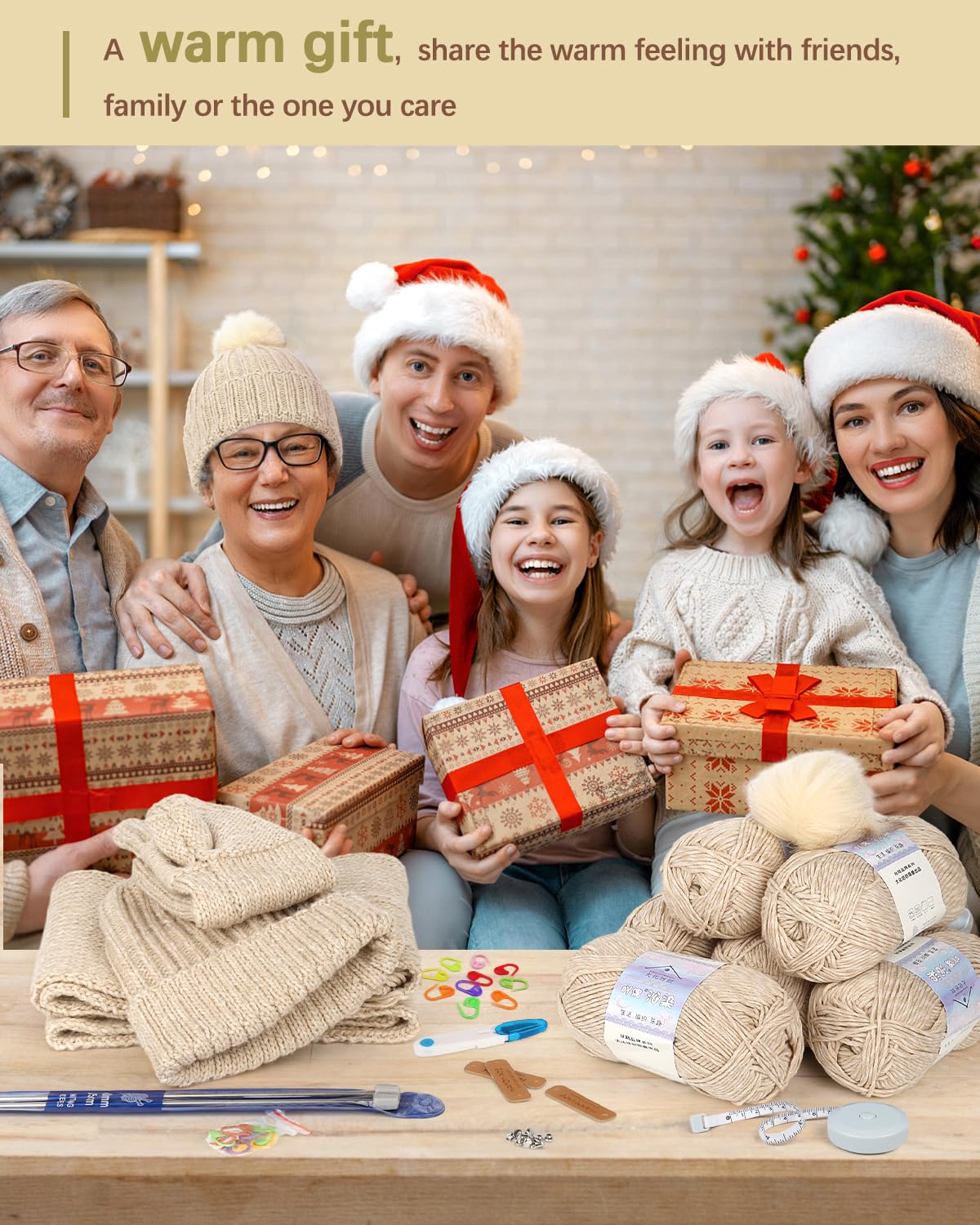 Katech Beginner Knitting Kit - Learn to Knit Kit for Adults & Kids - Complete Hat, Scarf, Gloves Starter Kit with Step-by-Step Instructions