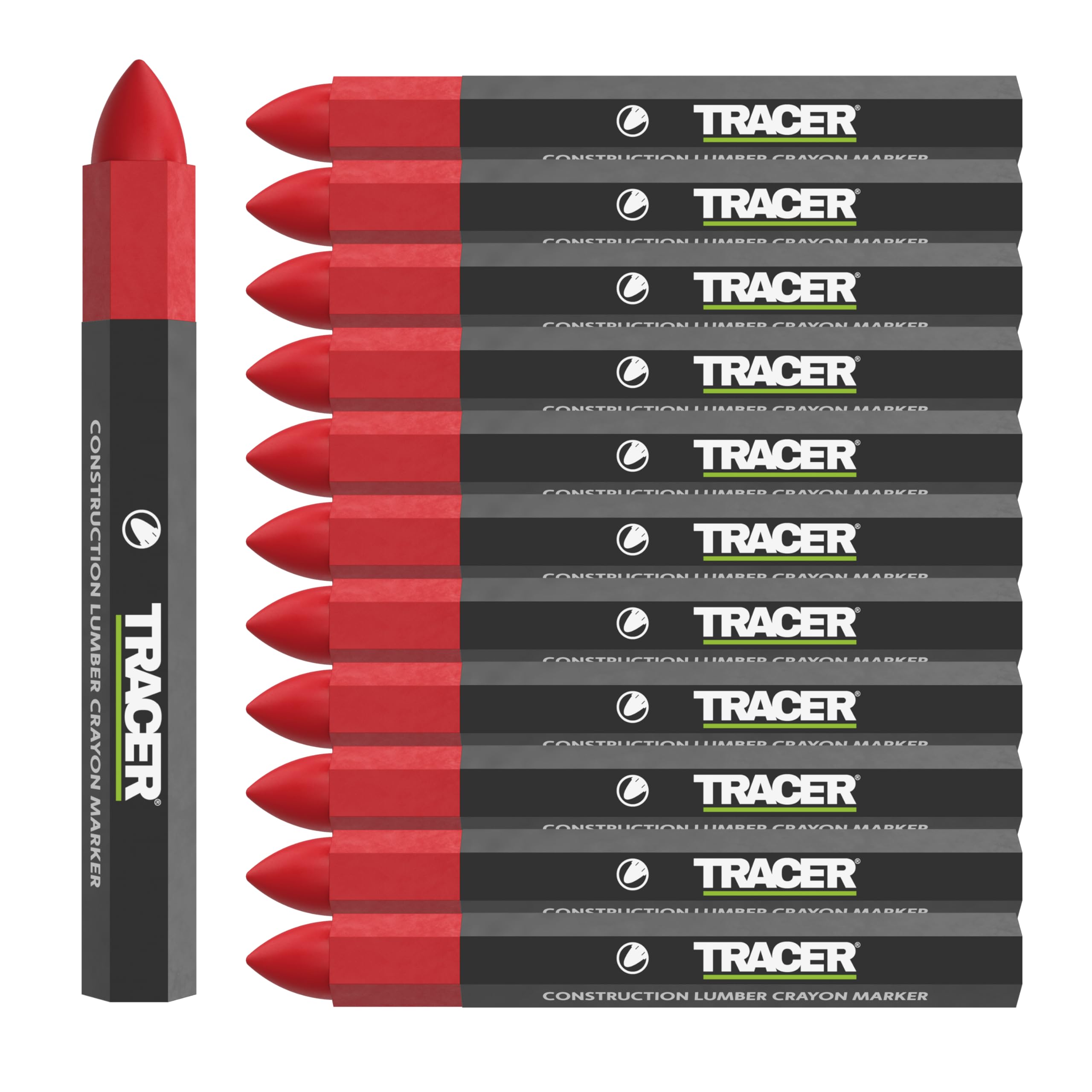 Tracer Construction Lumber Crayon Markers, Pack of 12- Red. 12 x Red Multi Surface Marking Crayons