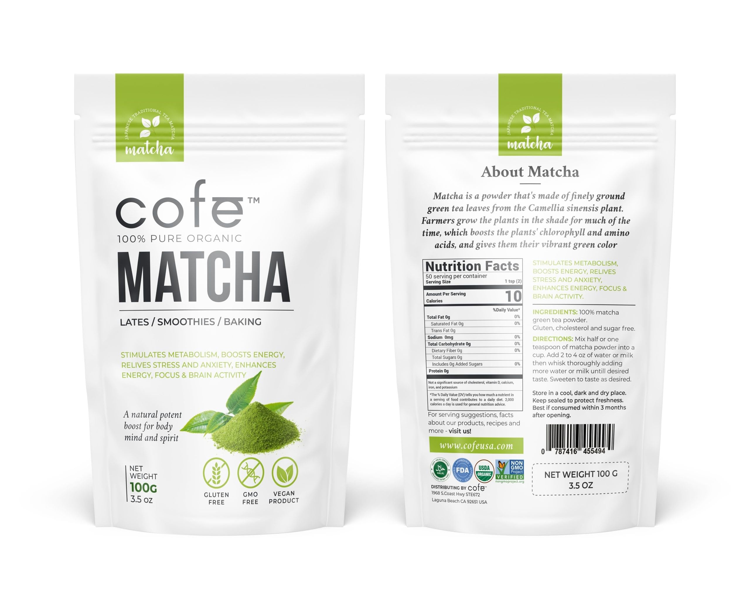 Photo 1 of COFE - Organic Matcha Green Tea Powder Culinary Grade Second Harvest Japanese Origin, Perfect for Smoothies and Beverages (3.5 Ounce Pouch)