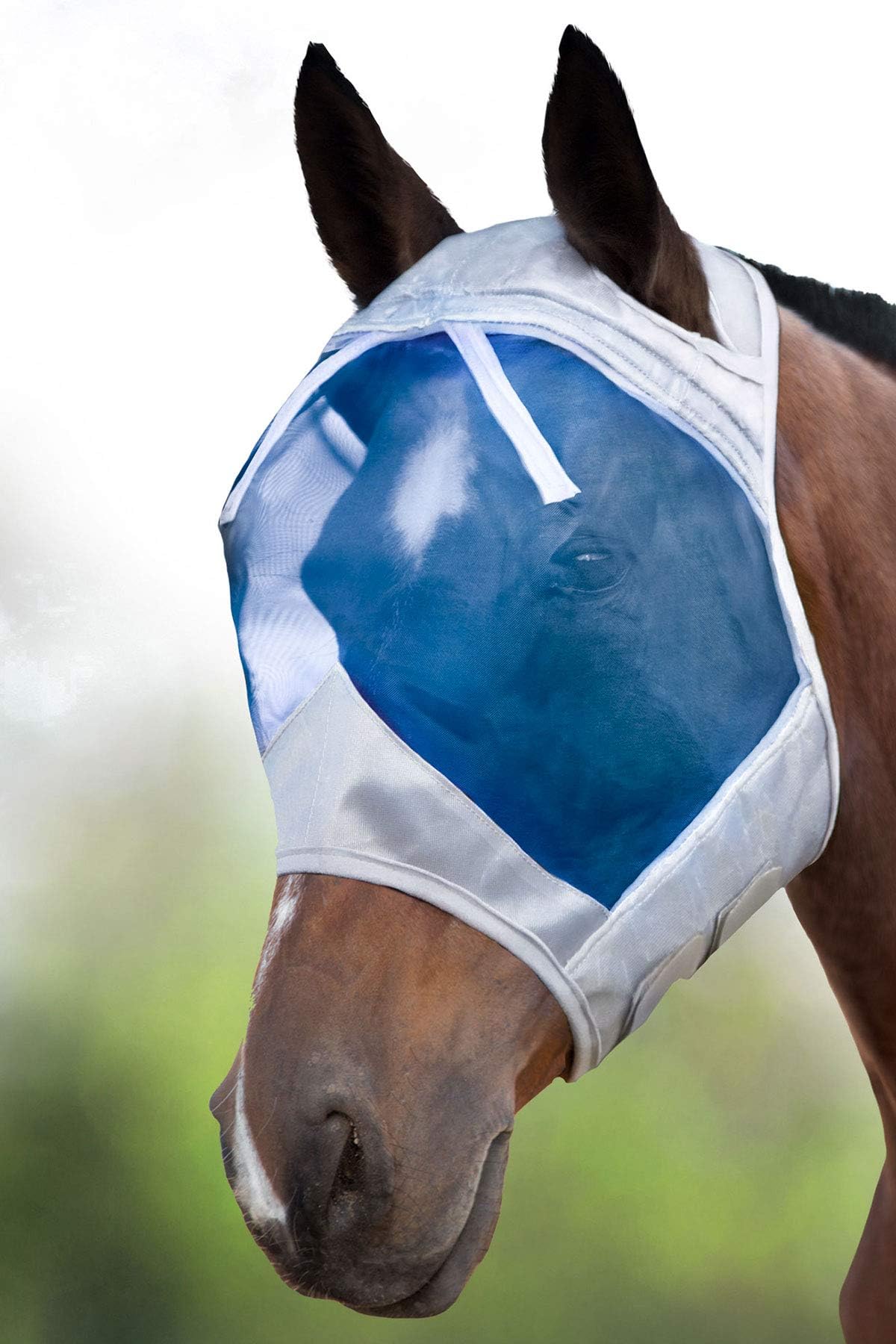 Harrison Howard CareMaster Thick Fleece Padding Translucent Fine Mesh Horse Fly Mask Standard Silver/Blue Retro XL Extra Full Size