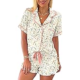 KevaMolly Womens Christmas Lounge Sets Candy Cane Print Pocketed Knotted PJ Set Short Sleeve Xmas Top and Shorts