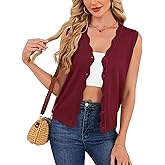 Veryoung Sleeveless Cardigan for Women Lightweight Summer V Neck Button Down Scalloped Sweater Vest Knit Short Cardigans