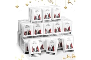 Zhanmai 50 Packs Christmas Pocket Tissues Bulk Merry Christmas Travel Facial Tissues Packs 3-ply Black White Red Plaid Xmas Tree Individual Paper for Purse Winter Holiday New Year Party Supplies
