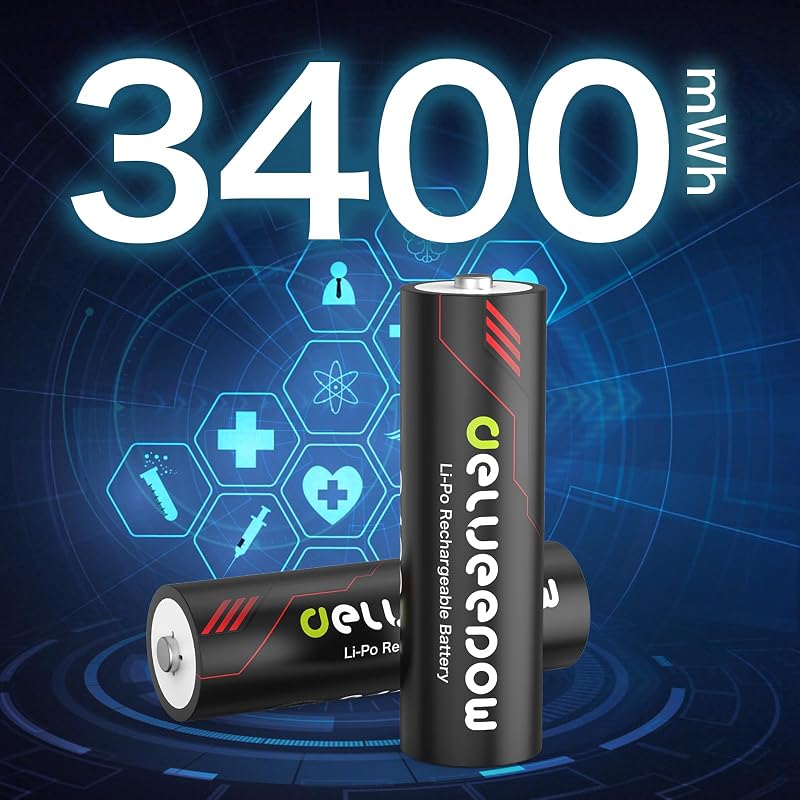 Pile Rechargeable AA Lithium 1,5 V 3400mWh Haute capacité, Pile AA Rechargeable avec Chargeur Lot de 8 1500 Cycles — photo 4 sur 7