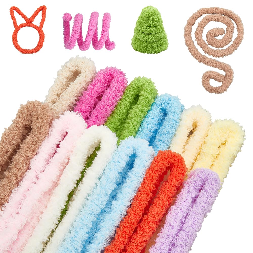 CRASPIRE 12 Colors 39.37inx15mm Extra Thick Pipe Cleaners for Crafts Soft Fuzzy Flurry Chenille Stems Chunky Jumbo Coral Fleece Fur Colorful Handmade DIY Arts Projects Plush Animal Creative Fun Decor