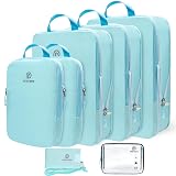 PFEYRPK Compression Packing Cubes for Suitcases,7 Set Travel Packing Cubes for travel,Expandable Organizers Bag Set & Travel Cubes for Luggage,Lightweight Durable Packing Organizers Blue.