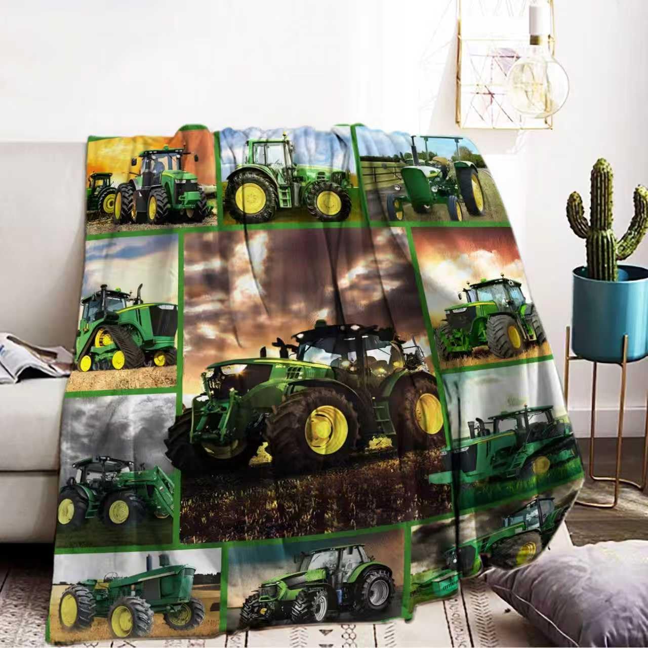 KAIDAARTLH Tractor Motif Blanket, Cute Animal Print Blankets, Soft Comfortable Warm Lightweight Blanket, Blankets for Couch (Tractor-2, 130x150cm)