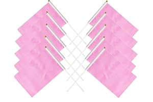 TIBIJOY 25 Pack Pink Small Mini Flags On Sticks,Hand Held Solid Pink DIY Graffiti Flag,Party Events Celebration,School,Grand Opening,Kids Birthday,Sports Clubs,Flower Pot