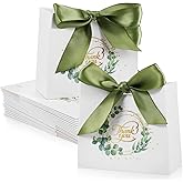 JOUTYFOR 50 Pack Small Thank You Gift Bags 4.5 x 1.8 x 3.9 In Mini Thank You Favor Bags Bulk Small Paper Bags with Bow Ribbon Thank You Gift Wrap Bags for Birthday Baby Shower Wedding Party