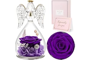 Sunia Preserved Flower Rose Gift for Women - Mother's Day Birthday Gifts for Mom Wife Grandma, Glass Angel Figurines Forever Real Roses Gifts for Her Valentine Day Thanksgiving (Purple)