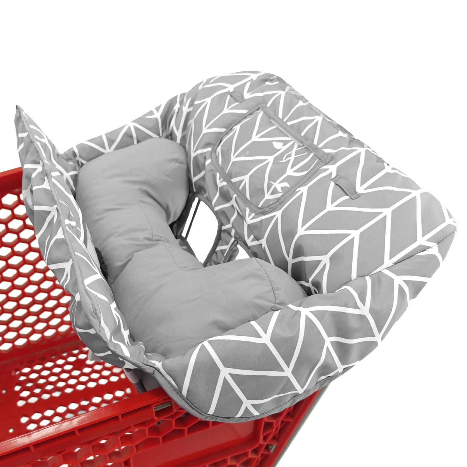 Photo 1 of **MISSING PARTS**Soft Pillow Attached 2-in-1 Shopping Cart and High Chair Cover for Baby, Cotton Padded Cart Cover, Fold'n Roll Style, Portable with Carry Bag (Gray Arrow)