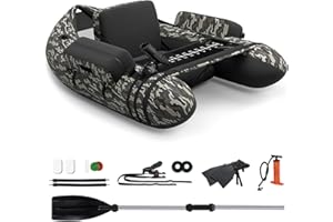 GYMAX Fishing Float Tube, 350lbs Inflatable Fishing Boat with Paddle, Pump, Flippers, Fish Hook Stators, Fish Ruler, Storage Pockets, Portable Backpack Belly Boat for Adults Fishing