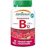 Jamieson Vitamin B12 1,200 mcg Gummies Natural Raspberry Flavour, Naturally Energizing, and Supports Metabolism. Vegetarian, 