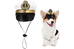 Amosfun Pet Captain's Hat Sailors Sea Captain White Captain Hat Dog Cat Puppy Sailor Halloween Cosplay Costume Hat 5.3 Inch