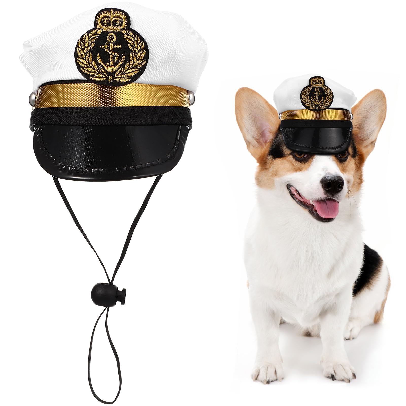 Photo 1 of Amosfun Pet Captain's Hat Sailors Sea Captain White Captain Hat Dog Cat Puppy Sailor Halloween Cosplay Costume Hat 5.3 Inch