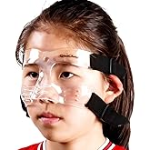 Nose Guard for Broken Nose - Adjustable Face Shield for Basketball, Soccer & Softball - Shatterproof Face Guard with Soft Padding - Wide View and Lightweight (Small Size)