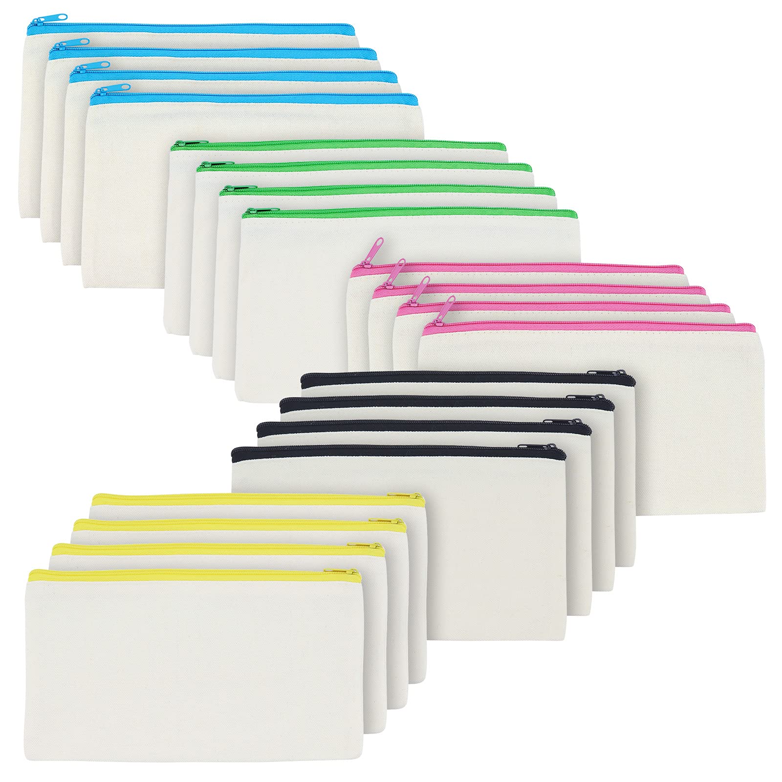 20 Pcs Blank Canvas Bags with Zipper, Multipurpose Pouch, Makeup Bag Cosmetic Bags Pencil Case, DIY Craft Bags (Multicolor Zippers)