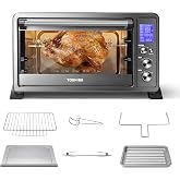TOSHIBA 10-in-1 Convection Toaster Oven, 6-Slice Countertop Oven, 1500W | Bake, Broil, Rotisserie &amp; Pizza Functions, LCD Knob Controls, 6 Accessories, with Toast, 1500W, Black Stainless Steel