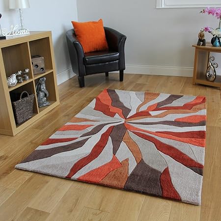 The Rug House Orange Beige Wave Effect Design Modern Living Room Rugs 3 Sizes Banbury Amazon Co Uk Kitchen Home
