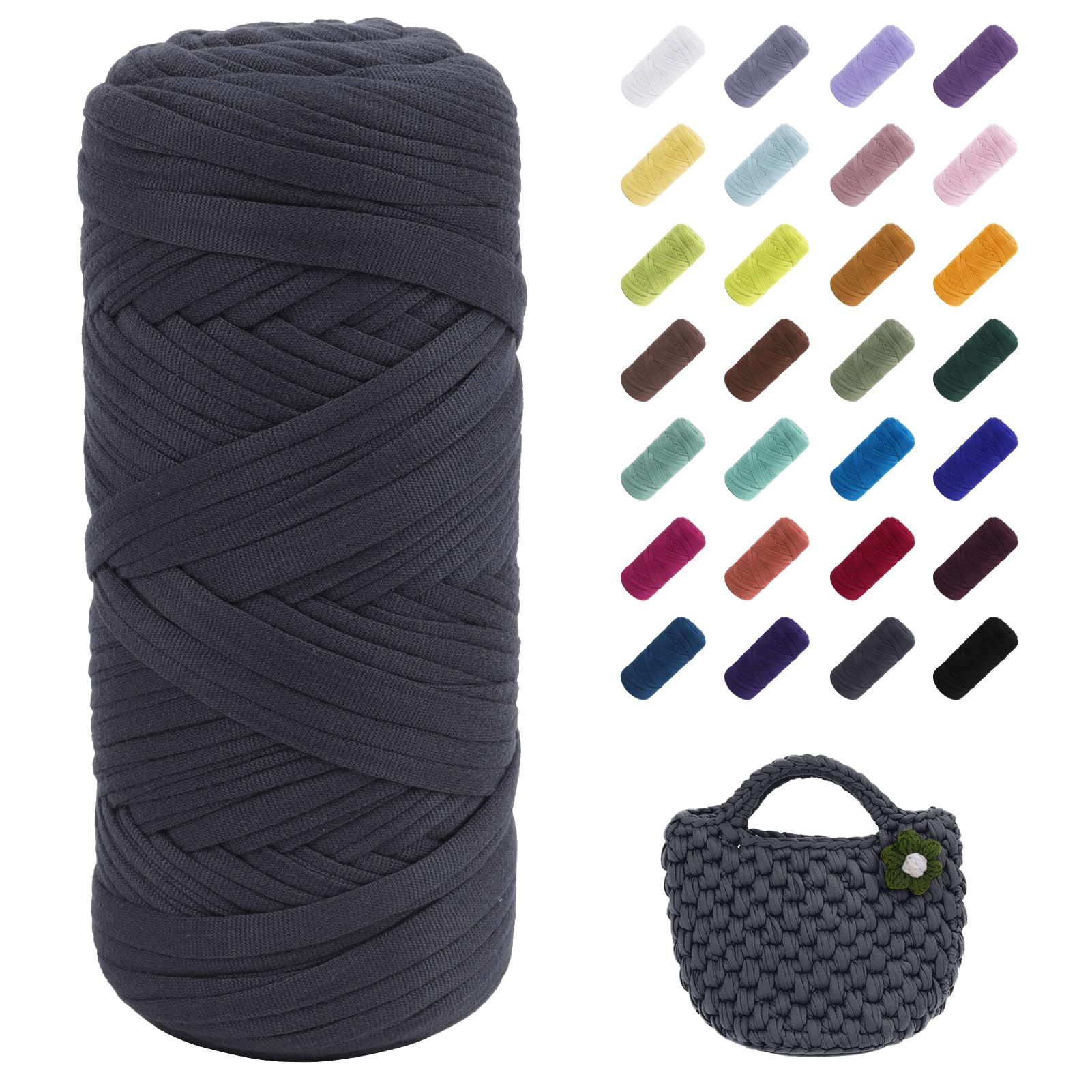 Uiopa T-Shirt Yarn, 200g/196ft Elastic Fabric Cloth Knitting T Shirt Yarn, Dark Blue Thick Crochet Fabric Ribbon for Crocheting Bags/Baskets/Rugs, Home Decor, DIY Crafts