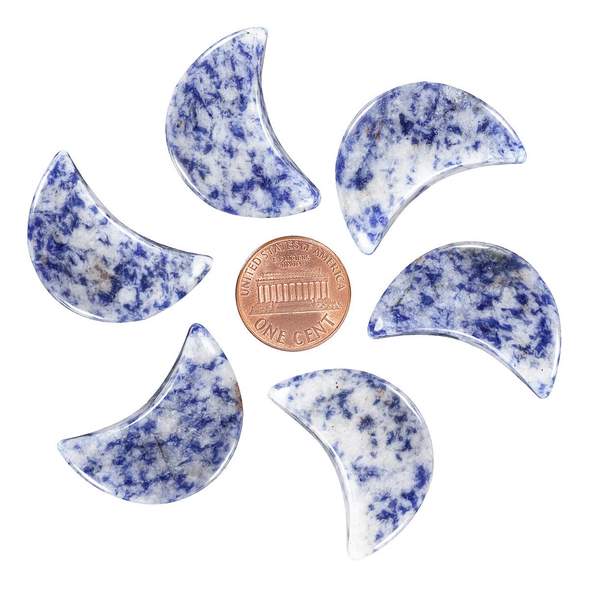 mookaitedecor Set of 5 Sodalite Moon Healing Crystal Pendants for Jewellery Making, Semi Precious Moon Shaped Palm Worry Stones for Anxiety Stress Relief Tumbled Pocket Stone Desk Decor