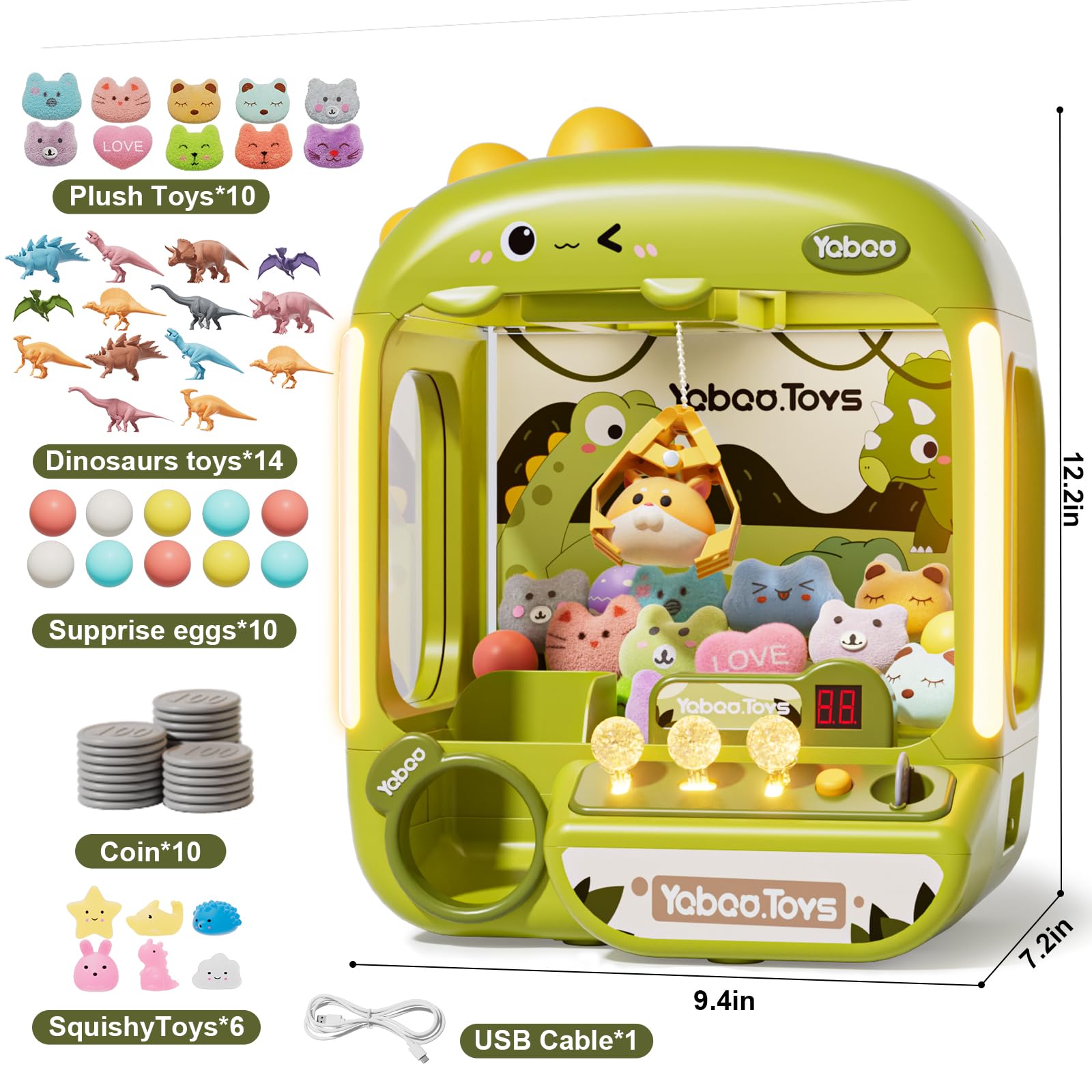 Vanvimen 64 PCS Large Claw Machine for Kids Dinosaur,Vending Machine Toys with Sound Lights,Candy and Prize Electronic Dispenser Game Ages 3-4 4-8,Birthday Party Gift for 3 4 5 6 Year Old Boys Girls