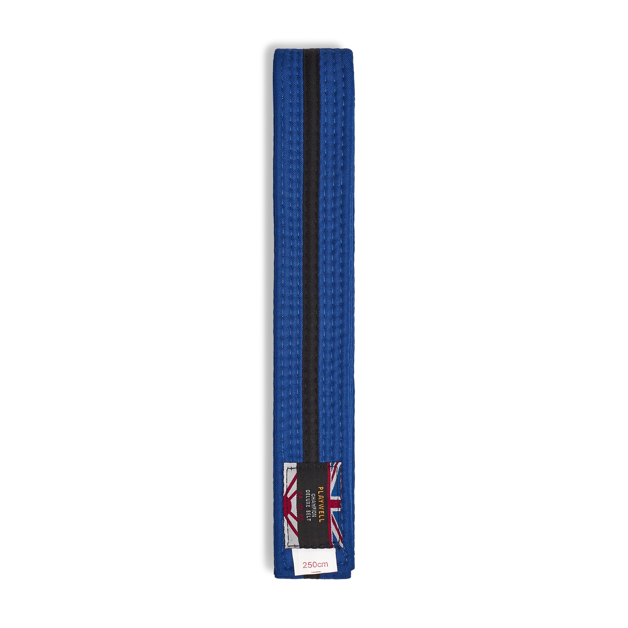 Playwell Martial Arts Cotton Coloured Belt With Black Stripe Grading Belt - (Karate, Judo Taekwondo) (Blue Belt With Black Stripe, 280cm)