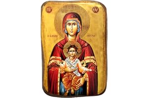 Wooden Greek Christian Orthodox Icon of Virgin Mary Eleftherotria Handmade Greek Orthodox Wooden Icon A0 9x7cm / 3.5x2.75in