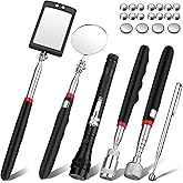 XUNTOP 6 PCS Magnetic Telescoping Pickup Grabber Tool Set Including 15 lb/1 lb/8 lb with LED Light/Round/Square Inspection Mi