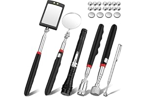 XUNTOP 6 PCS Magnetic Telescoping Pickup Grabber Tool Set Including 15 lb/1 lb/8 lb with LED Light/Round/Square Inspection Mi