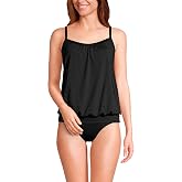 Lands' End Women's Blouson Tummy Hiding Tankini Top Swimsuit Adjustable Straps