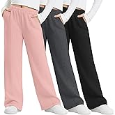 LessonZoo 3 Pack Girls Sweatpants Teen Front Seam Straight Leg Pants Kids Open Bottom Wide Leg Loose Joggers with Pockets