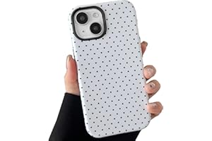 TQLGY for iPhone 15 Case, Cute Polka Dot Phone Case Shockproof Slim Soft TPU and Hard PC Protective Cover for Women Girls, Wh