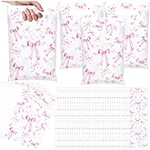 Supervitae 100 Pcs Easter Plastic Pink Bow Gift Bags Coquette Bow Party Favor Bags Bulk with Handle for Birthday Wedding Bridal Shower Spring Easter Goodie Candy Treat Bachelorette Party Supplies