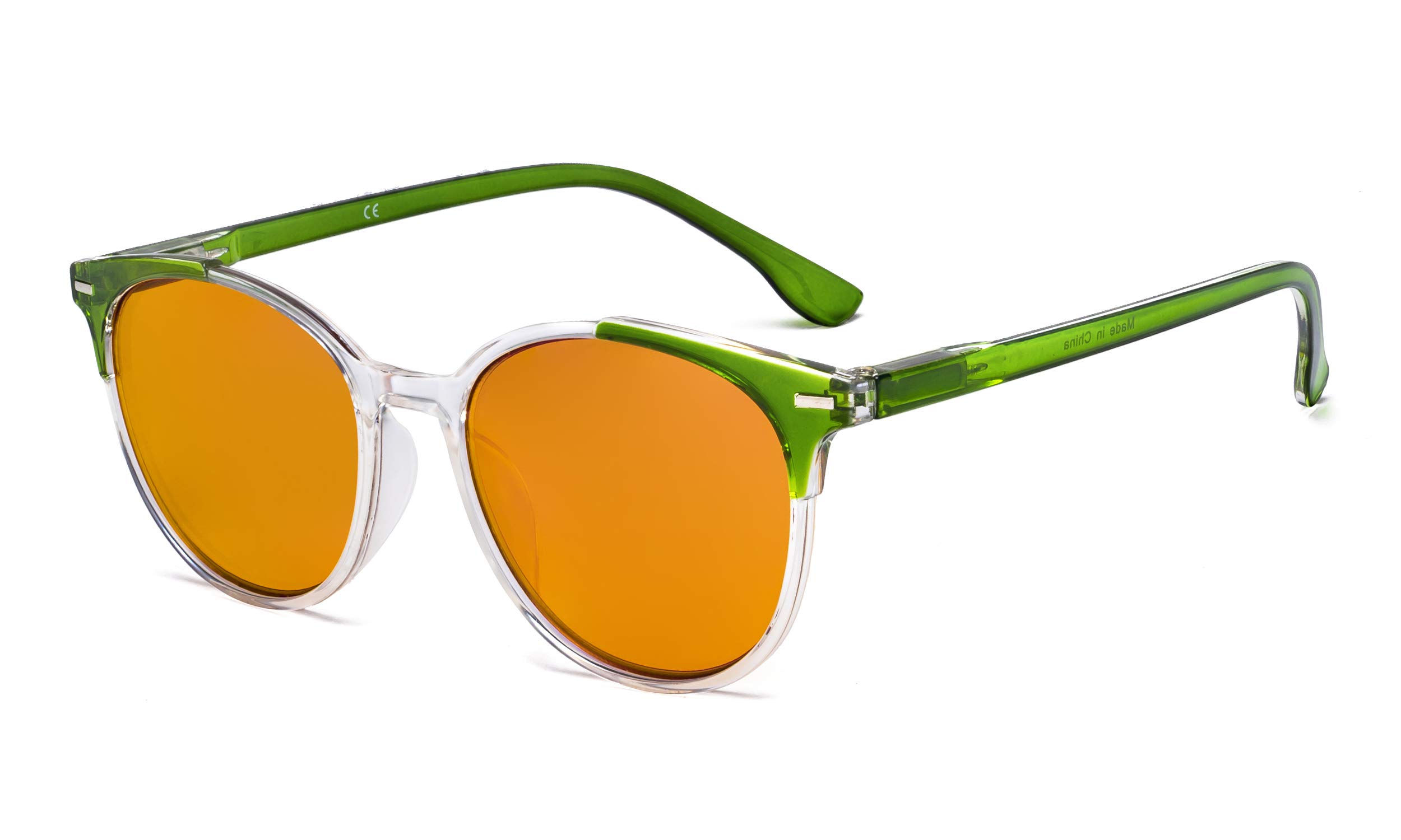 Eyekepper Ladies Oversized Blue Blocking Computer Reading Glasses with Orange Tinted Filter Lens for Sleeping - Large Round Computer Readers Women - Green +0.50