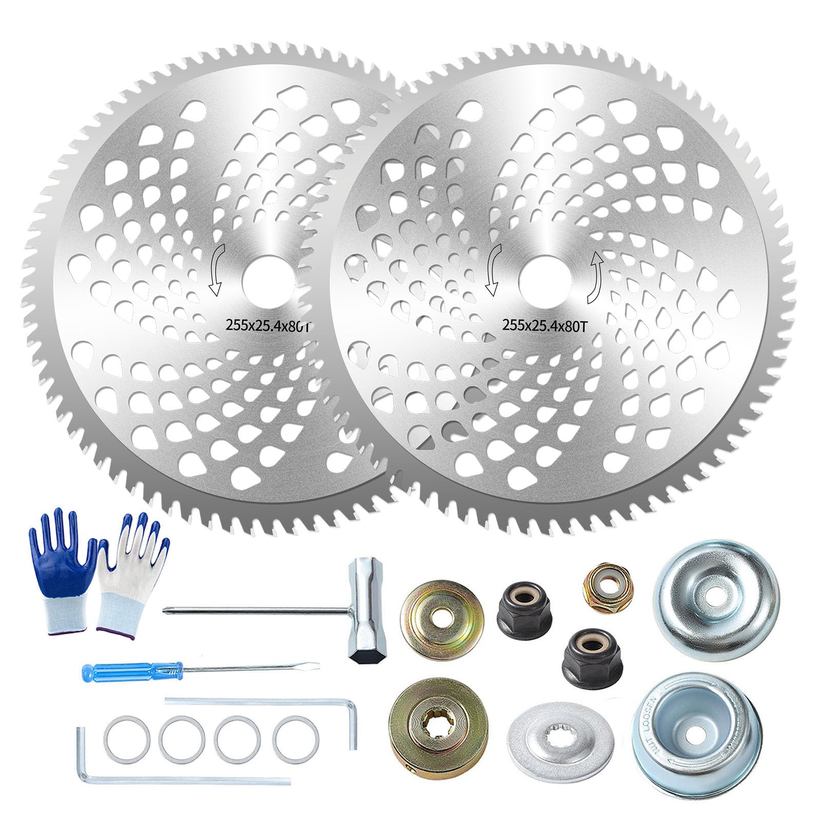 Photo 1 of 2 Pack 10" x 80 Teeth Carbide Tip Brush Cutter Blades with Universal Adapter Kits, Steel Trimmer Head Weed Eater Blade for Brush Cutter, String Trimmer, Lawnmower