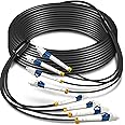 YUTIANHOME 5M 4 Core Industrial TPU LC to LC Outdoor Armored Fiber Optic Cable, 4 Strands Single Mode, LC Connectors, Direct Burial