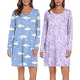 Ekouaer 2 Pack Long Sleeve Sleep Shirts for Women Soft Night Shirts Pullover Nightgowns Comfy Night Gowns Dress S-3XL