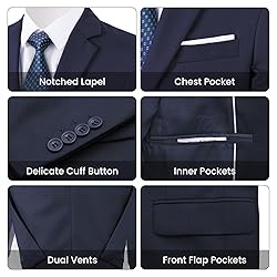MAGE MALE Mens Two Button 3-Piece Suits Slim Fit