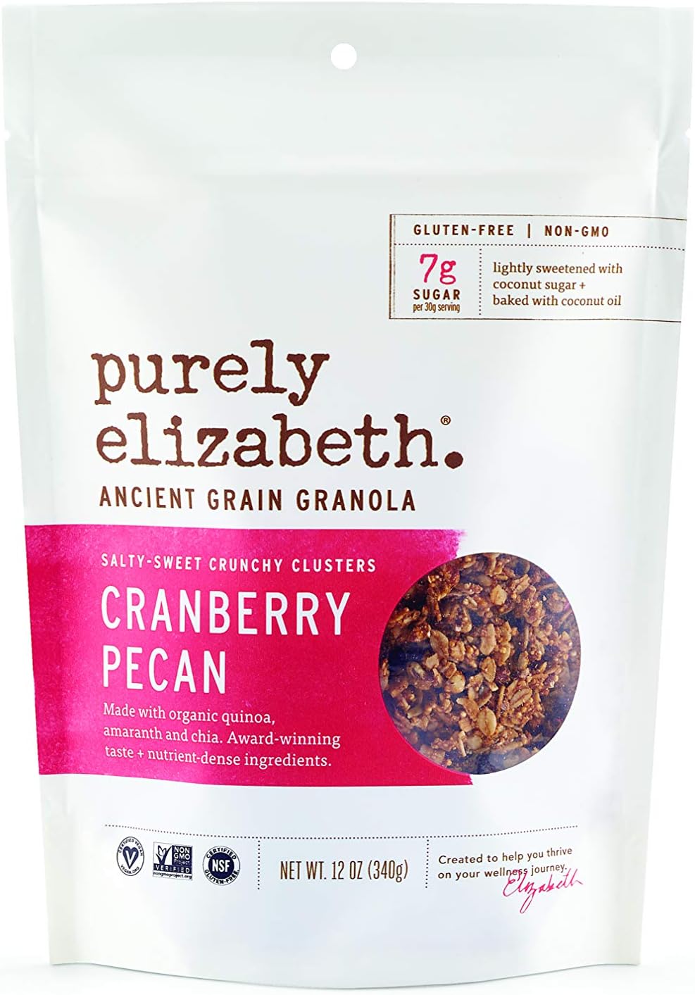 Purely Elizabeth Ancient Grain Granola, Certified Gluten-free, Vegan & Non-GMO | Coconut Sugar | Delicious Healthy Snack | Cranberry Pecan | 12oz