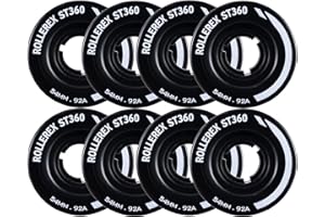 Rollerex ST360 92A Roller Skate Wheels (8-Pack) (Color Options) - Indoor Outdoor - Use for Quad Skate Wheel Replacement (Steel Black)