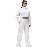 Blaosn Cute 2 Piece Sets Outfits for Women Wide Leg Cargo Pants Crop Sweatshirt Matching Workout Sweatsuit Lounge Clothes