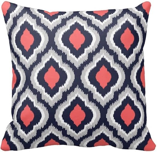 Amazon Com Gray Coral Pink And Navy Blue Moroccan Pillow Home