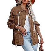 Ebifin Womens Military Anorak Jacket Zip Up Snap Buttons Lightweight Safari Utility Coat Outwear With Pockets