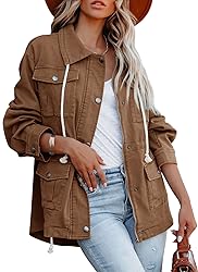Ebifin Women's Military Anorak Jacket Zip Up Snap