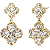 LOLAR RAY Gold Dangle Earrings for Women Trendy - 14k gold plated Birthstone Four Leaf Clover Stud clover earrings for women Trendy - Hypoallergenic Birthstone Jewelry Lucky Birthday Gift