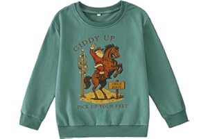 SOFEON Kids Boys Christmas Sweatshirts Western Cowboy Giddy Up Jingle Horse Pick Up Your Feet Pullover Santa Xmas Holiday Top