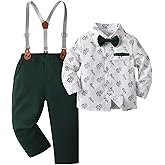 Baby Boys Pants Sets, Infant Long Sleeve Shirt + Pants + Bow Tie + Suspenders,Toddler Gentleman Outfits