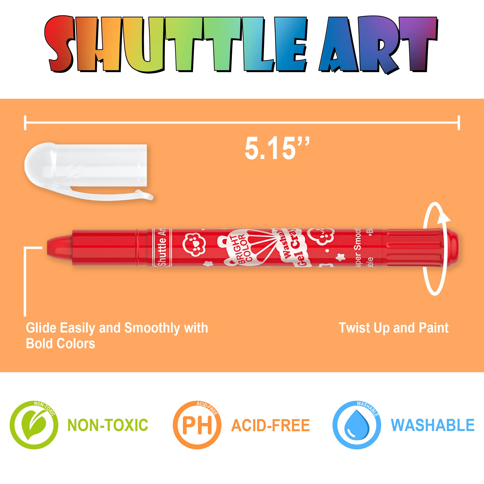 Shuttle Art 24 Colors Gel Crayons for Toddlers, Non-Toxic Crayons Set for Kids Children Coloring, Crayon-Pastel-Watercolor Effect, Ideal for Paper