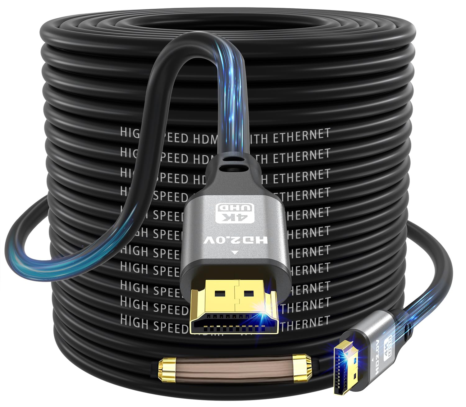 jojobnj 4K HDMI Cable 30m, High Speed HDMI 2.0 Cord 4K@60Hz 18Gbps, Ultra HD,Ethernet Audio Return,1080p,3D,Arc, HDR Compatible with Xbox,PS5/PS4,HDTV,Laptop ect(Silver)